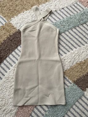 Babaton Ribbed Bodycon Dress in Beige - Large